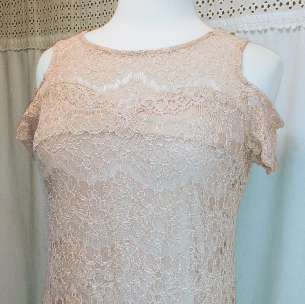 Sophia + Zeke M Dress Midi Cold Shoulder Lace Floral
